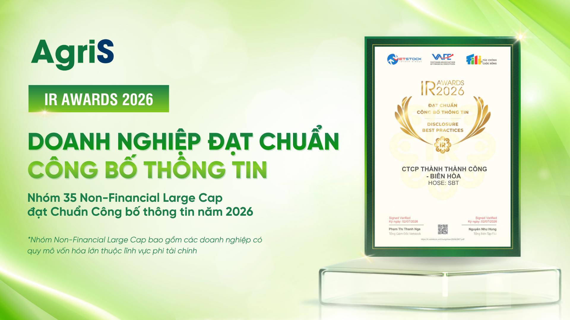 AgriS (SBT) củng cố quản trị minh bạch và phát triển bền vững trên thị trường vốn